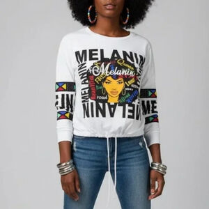 Melanin Graphic Pullover Top XL Afro Art Drawstring Hem